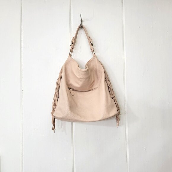 Expressions Pink Vegan Leather Boho Fringed Shoulder Bag - Picture 7 of 9
